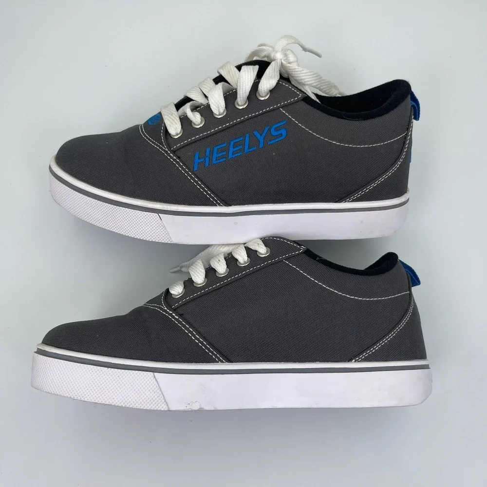Heelys Pro 20 Skate Shoes Youth Size 6 Gray Blue Canvas Low Top Roller Sneakers